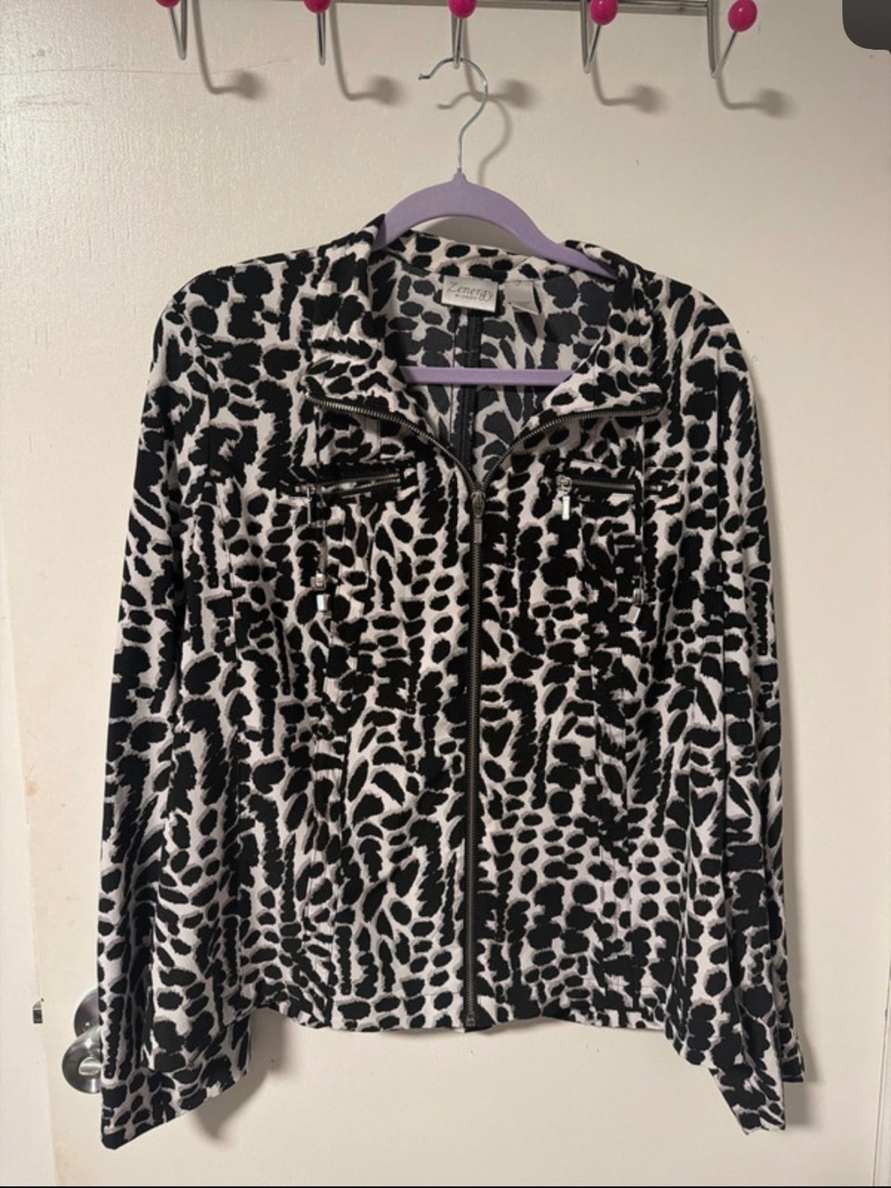 Chico's Black and White Animal-Print Utility Jacket